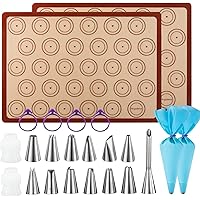 Macaron Baking Kit Silicone Mat - (23pcs set) 2 Half Sheet Macaron Silicone Mat,12 Piping Tip,2 Piping Bag with 4 Bag…