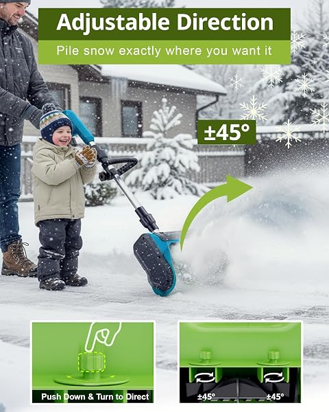 DEGGE ELECTRIC CORDLESS SNOW SHOVEL, 2X 3.0AH/ 21V/ 12-INCH BATTERY SNOW BLOWER WITH DIRECTIONAL PLATE & ADJUSTABLE FRONT HANDLE, SNOW REMOVAL FOR DRIVEWAY SIDEWALK, STEPS, PATIO (CHARGER INCLUDED)