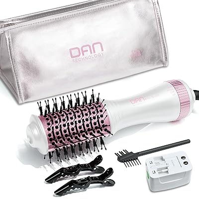 Auto Dual Voltage Hair Dryer Brush,110V-120V/220V-240V,Travel HairDryer Brush,Small Hot Airbrush,Blow Dryer Brush,Small Hair Dryer Brush,4 in 1 Hair Dryer and Styler Volumizer