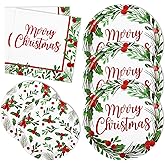 75Pcs Christmas Plates Napkins Watercolor Tableware Set Merry Christmas Disposable Paper Plates Napkins Plants Xmas Dinnerware for Holiday Party Table Supplies