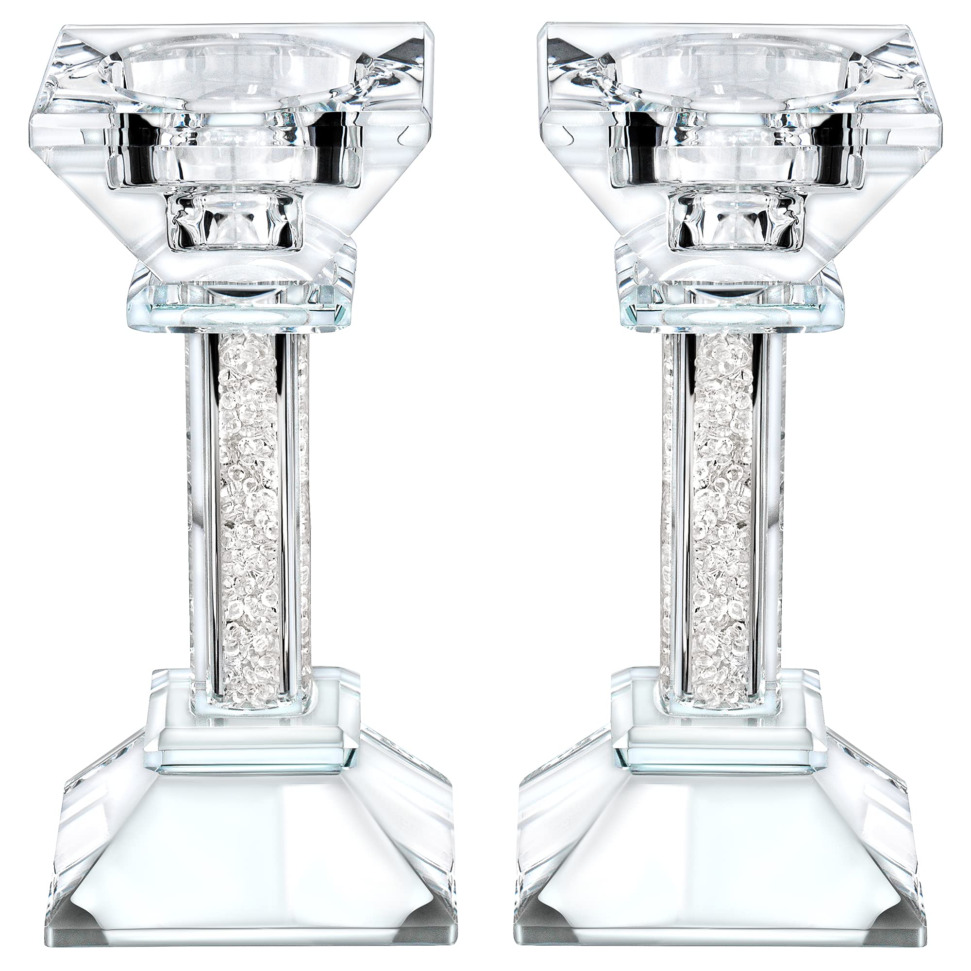 Crystal Candle Holders – Genuine Candlestick & Pillar Holder – Fine Craftsmanship Ultra Elegant Modern Centerpiece Decor for Mantelpiece, Living Room, Wedding & Events (2, 13.5 cm)