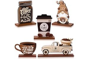 Blulu 5 Pieces Coffee Bar Decor Sign Farmhouse Coffee Bar Wood Signs Rustic Cafe Wooden Table Centerpiece Cafe Table Tiered Tray Decor for Home Kitchen Decorations