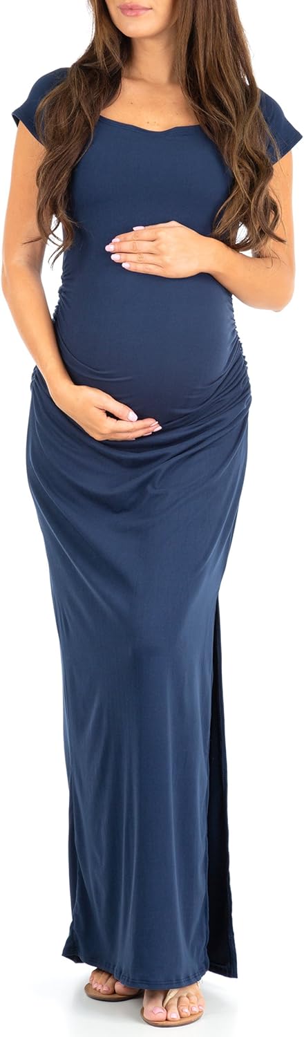 Mother Bee Maternity Short Sleeve Bodycon Maternity Dress with Ruched Side Slits for Baby Shower or Casual Wear at  Women’s Clothing store