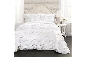 Lush Decor Kemmy Ruffled Quilt Set, 3 Piece Set Twin, White - Kids Bedding Set - White Quilt Twin Size - Coquette Decor