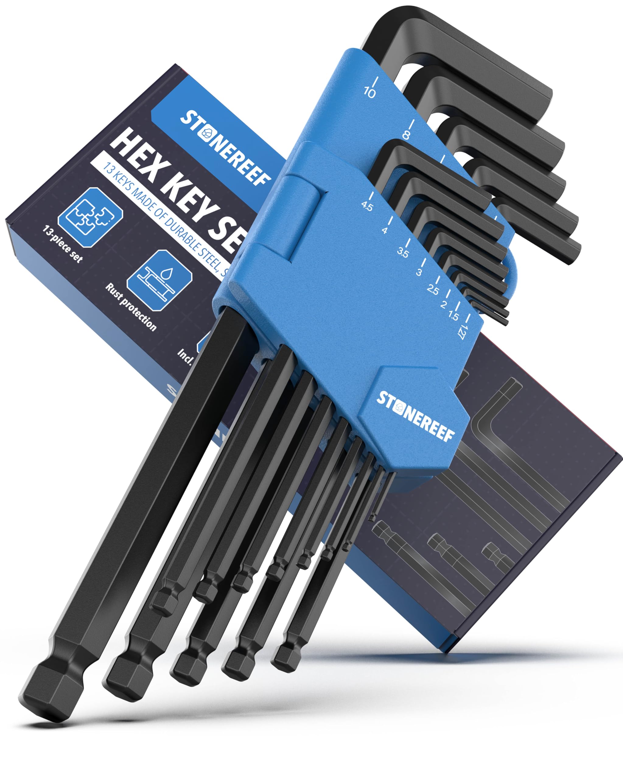 STONE REEF Allen Key Set 13 Pieces [incl. Ball Head] - 1.27-10 mm, Hex Key Hand Tool Set