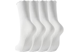Yawlsow Pilates Grip Socks for Women, Ruffle Yoga Socks Non Slip, Cotton Crew Sports Socks for Barre, Dance, Hospital