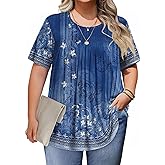 IN'VOLAND Womens Plus Size Tops Short Sleeve Tunic Crew Neck Shirts Summer Casual Loose Blouse 1X-5X