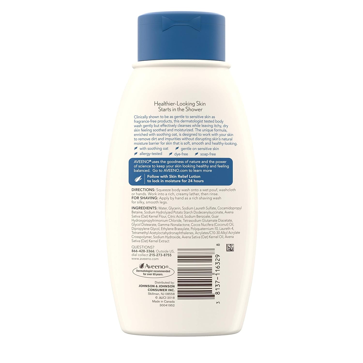 Aveeno Skin Relief Body Wash with Coconut Scent & Soothing Oat, Gentle Soap-Free Body Cleanser for Dry, Itchy & Sensitive Skin, Dye-Free & Allergy-Tested, 12 fl. oz : Beauty