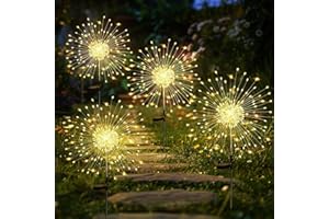 Solar Lights Outdoor Garden - 4 Pack 200 LED Waterproof Fairy Decorative Copper Wire Landscape Firework Light with 8 Modes, C