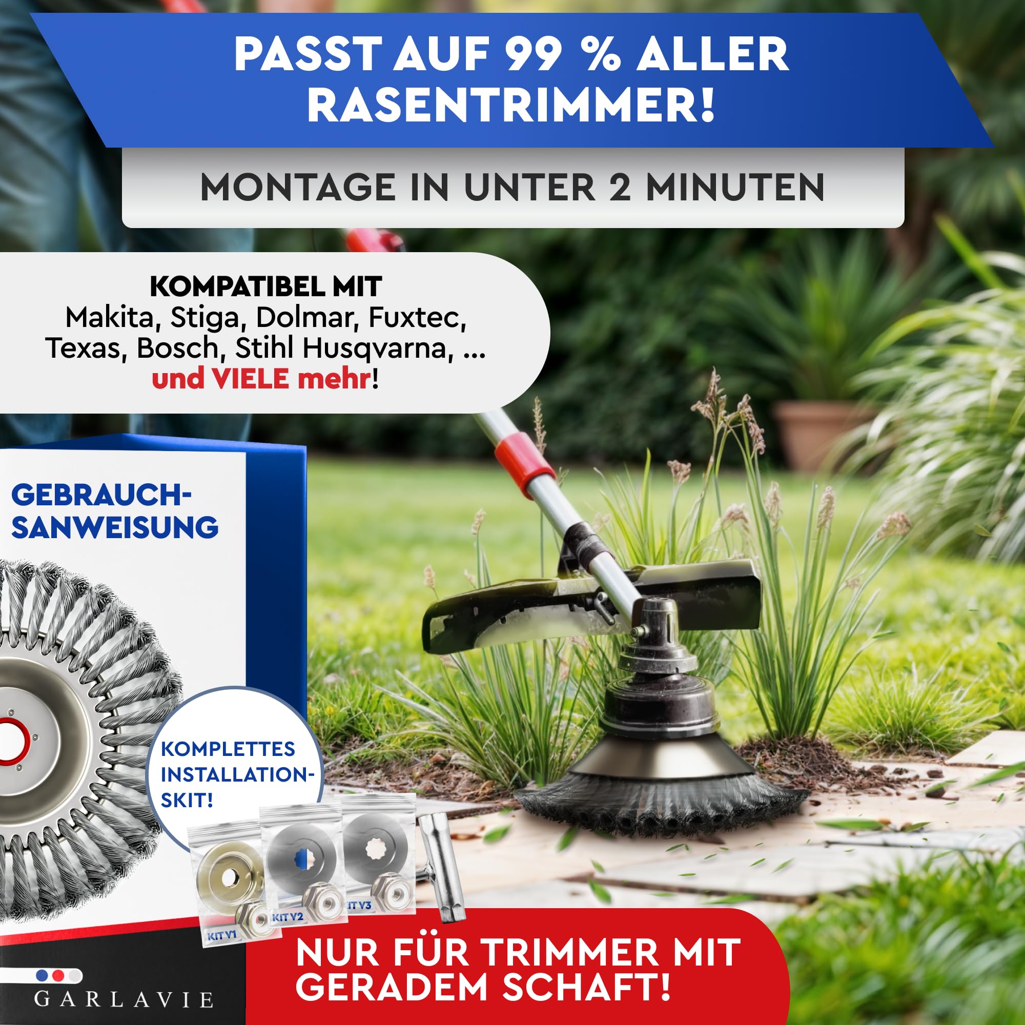 Unkrautbürste für Freischneider gegen Unkraut und Moos 25,4mm Bohrung 4