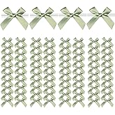 Twist Tie Bows, 100 Packs Satin Bows for Treat Bags Candy Bags Bakery Bags, Pre-Tied Ribbon Bows Gift Bows for Gift Wrapping Packaging, Wedding, Baptism, Tableware Decor Party Decoration (Sage Green)