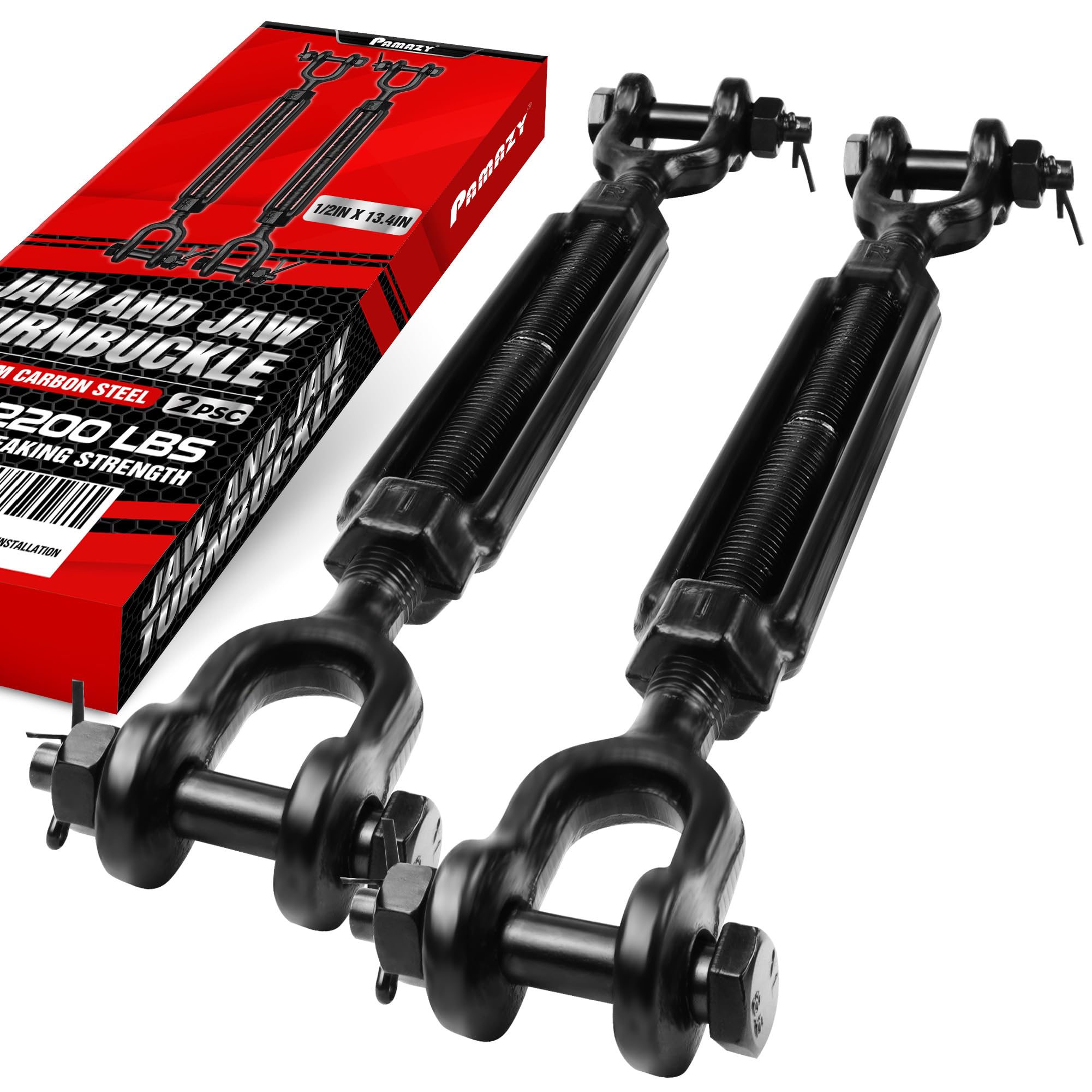 Photo 1 of [Premium] 2 Pack 1/2”x13.4” Heavy Duty Jaw and Jaw Turnbuckle, 2200 lbs Working Load Limit, Weather Resistant, Durable Black Turnbuckle for Wire Rope Tension, Shade Sail Hardware, Sun Shade Tent
