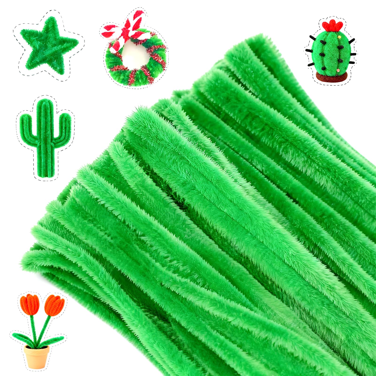G2PLUS Green Pipe Cleaners for Craft, 30cm Long Crafting Pipe Cleaners for Christmas Craft, 6mm Chenille Stem for DIY, 100PCS Pipe Cleaners for Christmas Tree Project Decoration