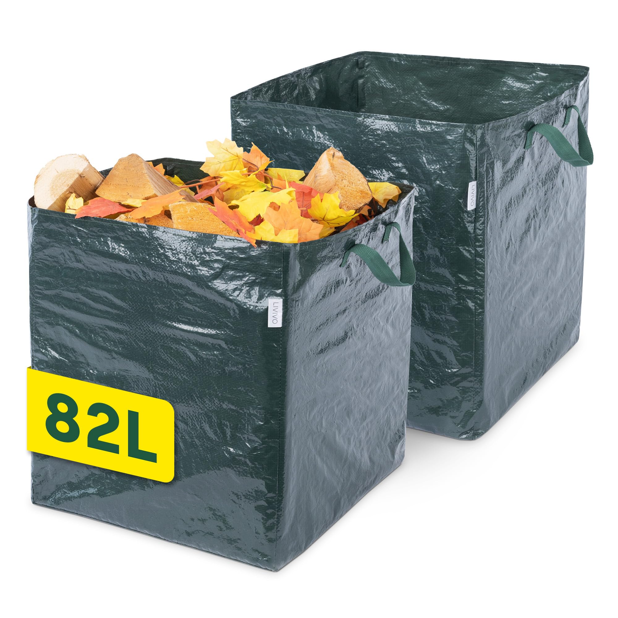 LIVIVO Heavy Duty Garden Waste Bags with Handles - 82L Set of 2 Bags Waterproof Collapsible and Tear-Resistant with Strong Handles Garden Waste Garden Bags Heavy Duty with Handles