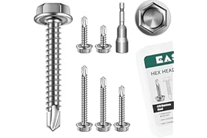 EASTPUK 110Pcs #8 Self Tapping Screws for Metal, 410 Stainless Steel Hex Head Sheet Metal Screws, 1/2" 3/4" 1" 1-1/4" 1-1/2" Self Drilling Screw with Drill Bit