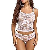 Avidlove Sexy Pajama Set for Women Floral Lace Lingerie Set Sheer Sleepwear See Through Lace Shorts PJ Set
