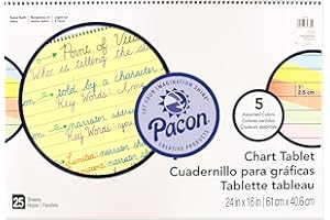 Pacon Colored Paper Chart Tablet, Cursive Cover, 5 Assorted Colors, 1" Ruled, 24" x 16", 25 Sheets