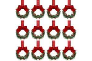 Retrowavy 12 Pcs Christmas Kitchen Cabinet Wreaths with Ribbon 3.94 Inch Mini Christmas Wreath Small Kitchen Xmas Decor for W