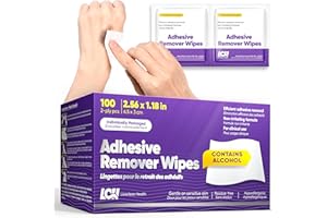 Livaclean Health Adhesive Remover for Skin – 100 Wipes, 2 Ply 2.56 x 1.18 in (6.5 x 3 cm) – Gentle Skin Glue & Medical Adhesi