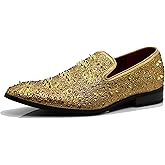 Enzo Romeo Men Fashion Rhinestones Studs Tuxedo Slip On Loafer Dress Shoes WBG