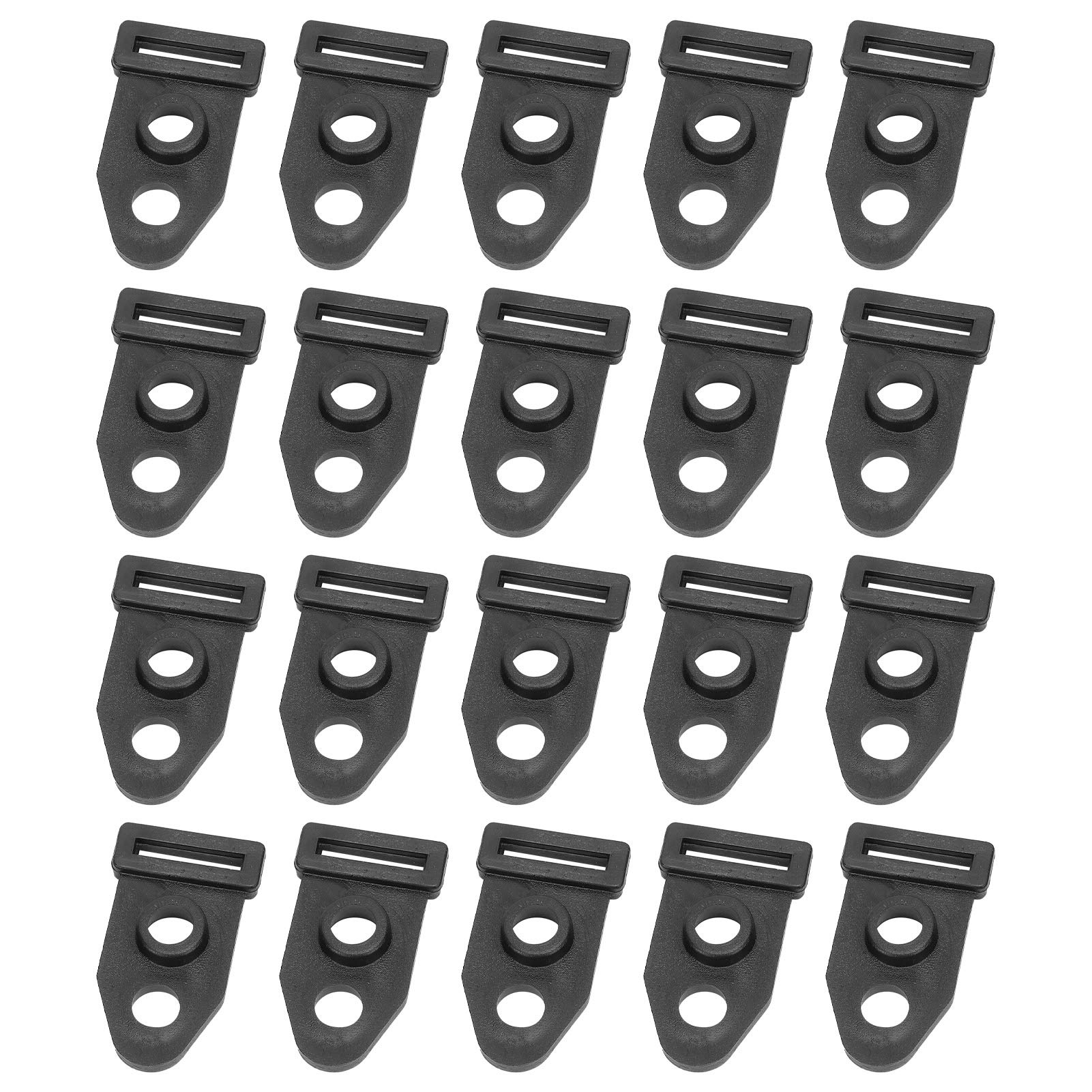 Topyond 20PCS Tarp Clips, Outdoor Camping Tent Clips, Ground Fixed Clip Nail Pole Rod Feet Clamp Accessories, Two Holes Black Reusable Awning Clamps for Rock Climbing, Camping, Hiking, Traveling