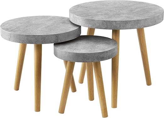 En Casa 3er Set Design Beistelltische Rund In Beton Optik Couchtisch Wohnzimmer Amazon De Kuche Haushalt