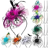 Yunsailing 8 Pcs Fascinators Hat Flower Mesh Tea Party Hat Fascinator Veil Headband for Women Party Wedding
