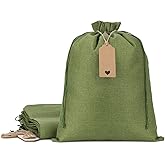 Tapleap Burlap Bags with Drawstring - 10Pcs 12x16 Green Favor Sacks for Wrapping Valentine's Day Gifts, Clothes, Hand Sanitizer, Breads, For Birthday, Wedding, Party, Household Use