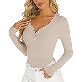 Stelle Women Henley Long Sleeve Crop Tops Ribbed Knit Button Slim Fitted Tops Casual Basic T Shirts