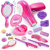 JOYIN 17Pcs Girls Beauty Salon Set, Pretend Play Doll Hair Stylist Toy Kit with Hairdryer, Mirror, Curling Iron and Other Acc
