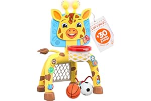 Move2Play, Giraffe Basketball Hoop & Soccer Goal Activity Center | 30+ Sounds & Lights | 1, 2, 3+ Year Old Birthday Present |