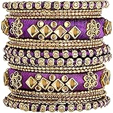 Aheli Ethnic Handmade Silk Thread Faux Stone Studded Bangle Set Bracelet Chudha Indian Wedding Festive Wear Fashion Jewelry Gift for Women Blue