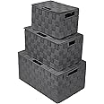 Sorbus Storage Basket with Lid, Mesh Hand-Woven Basket, Decorative Storage Boxes with Lids, Wicker Basket Organizers for Storage (Variety Pack of 3 - Grey)