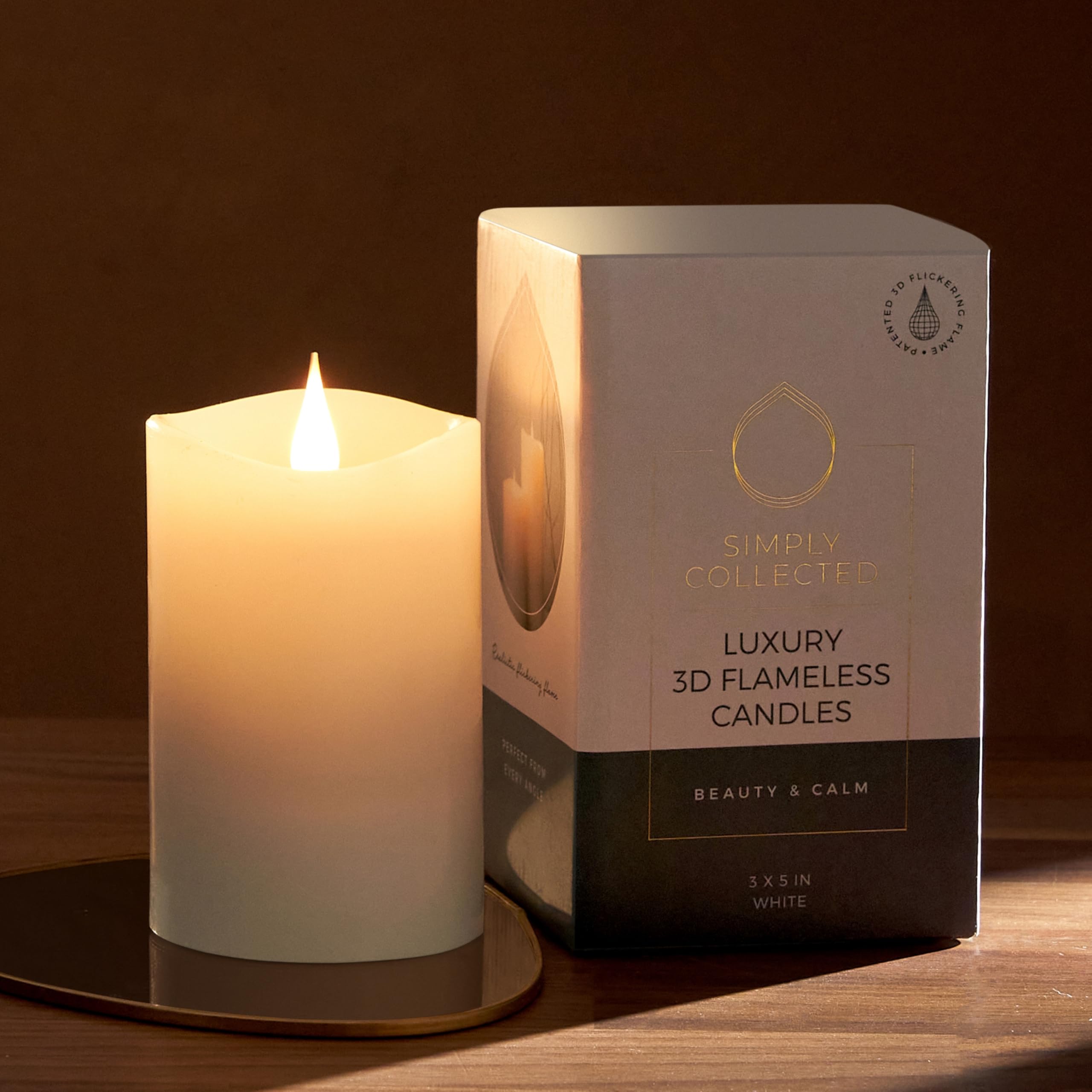 View 1 of Flickering Flameless Candle, Premium Wax Pillar for Soothing Elegance and Relaxing Ambiance, Award-Winning 3D Moving Flame, Safe Realistic LED Battery Operated with Timer, White 3x5 inch