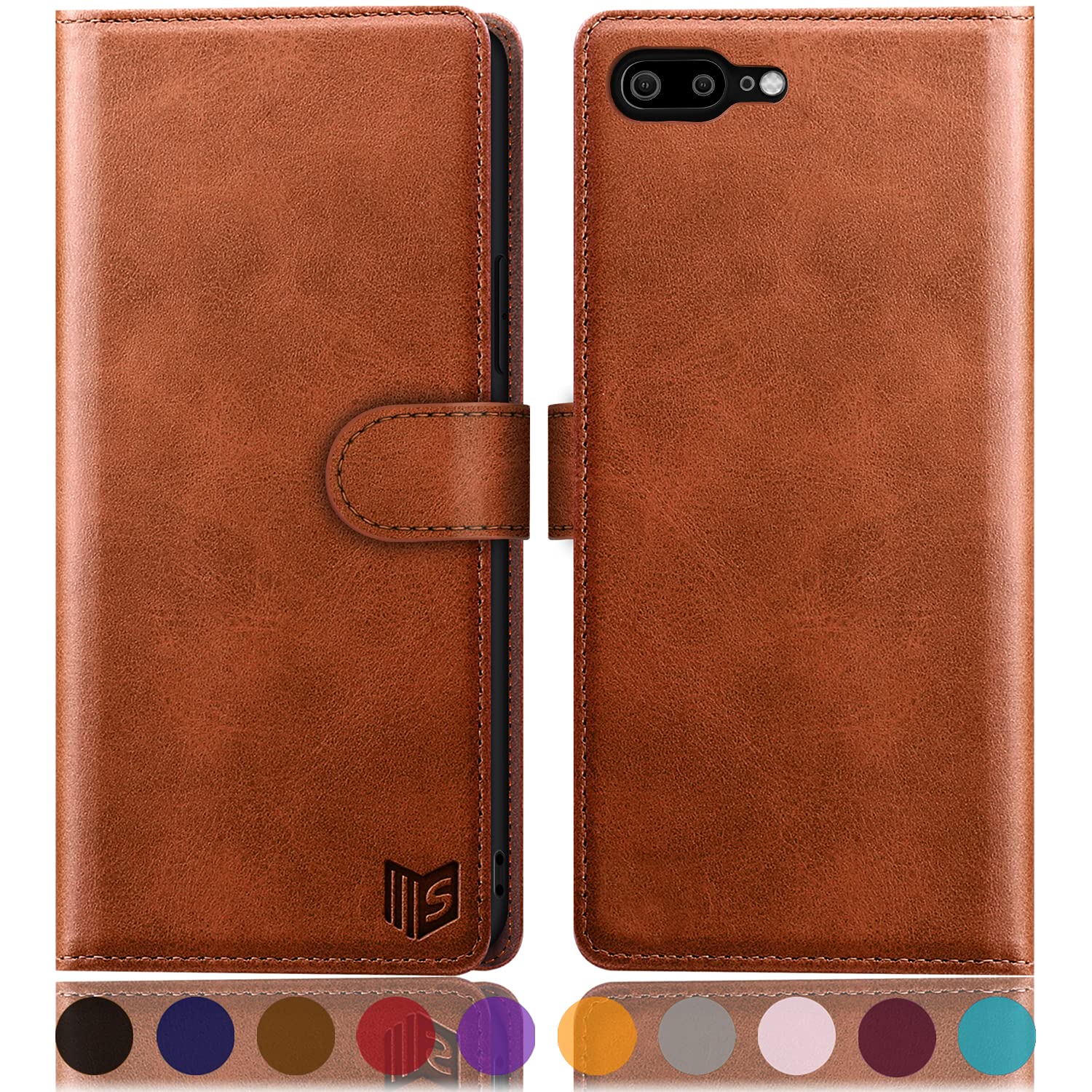 SUANPOT for iPhone 7 Plus/8 Plus 5.5" RFID Blocking Wallet case Credit Card Holder,Flip Book PU Leather Phone Shockproof Cover cellphone Women Men for apple iphone 8 Plus case Wallet (Light Brown)