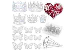 YOUlDIANZI Flower Bouquet Accessories & Crowns for Flower Bouquets, Including 5 Pcs Cake Mini Crown Topper, 36 Pcs Butterfly Decorations&100 Pcs Flower Pins (Silver)