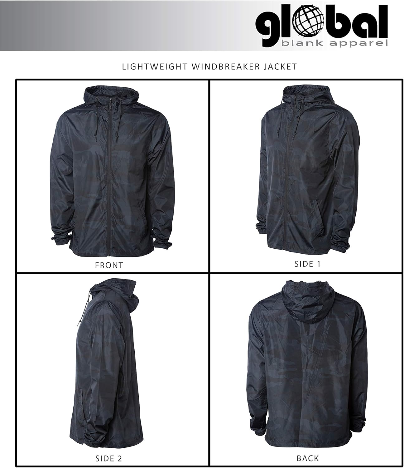 Global Blank Men’s Lightweight Windbreaker Winter Jacket Water Resistant Shell at  Men’s Clothing store