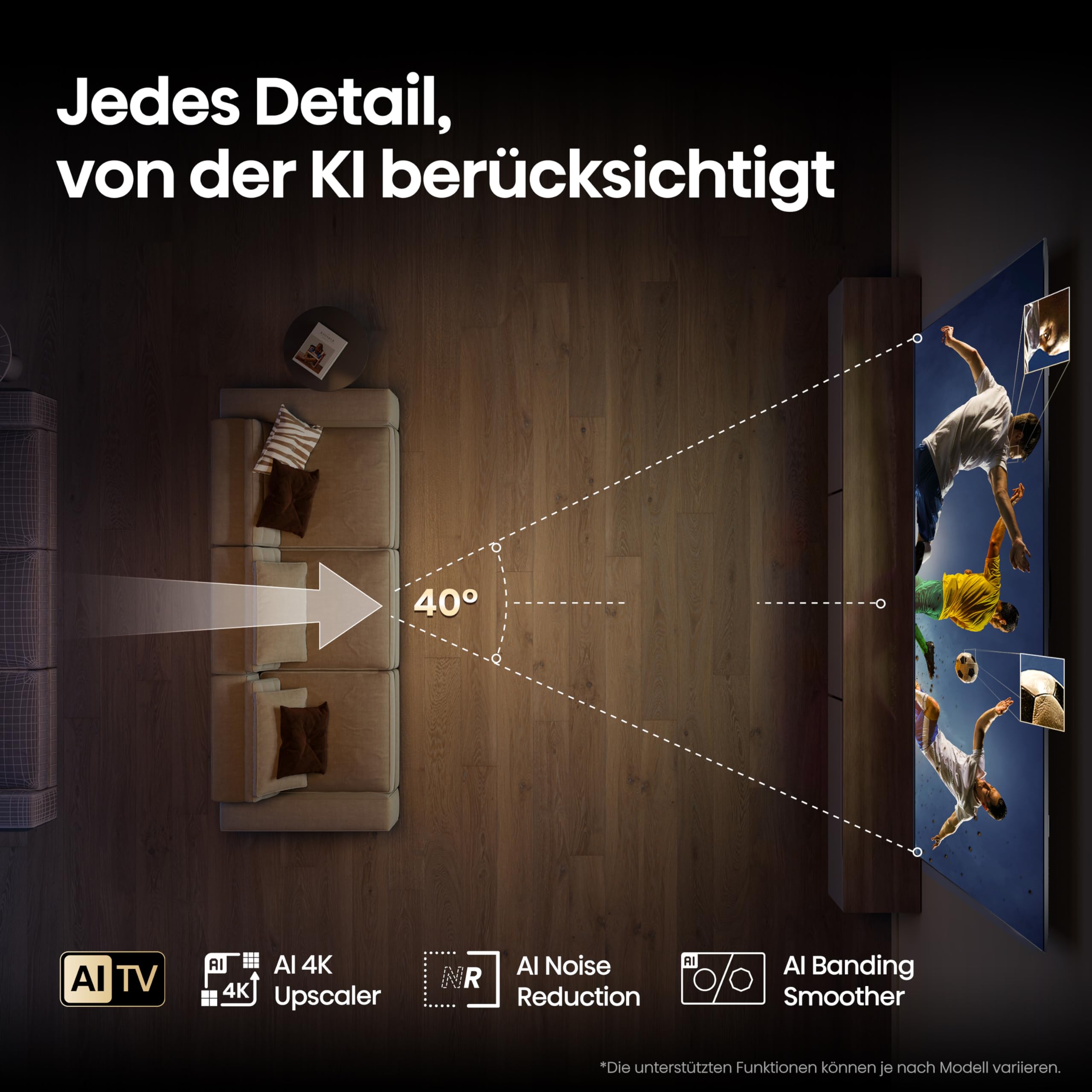Hisense 100E7NQ 254 cm (100 Zoll) Fernseher, 4K UHD, QLED, HDR10, HDR10+ decoding, HLG, Dolby Vision Atmos, 144Hz VRR, Smooth Motion, Bluetooth, Alexa Built-in, VIDAA Voice, Schwarz [2025]