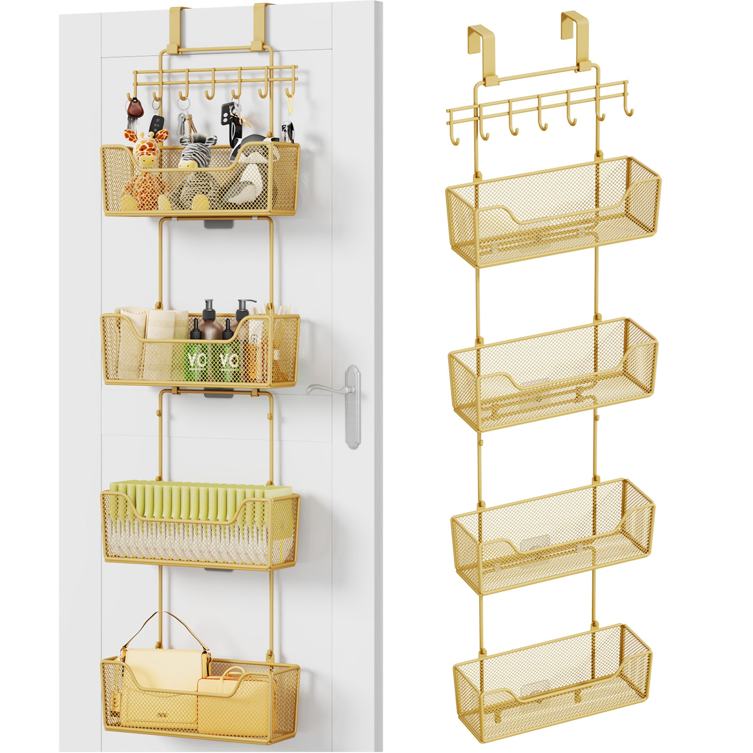 Photo 1 of HapiRm Over The Door Organizer - Hanging Door Organizer with 4 Metal Large Capacity Baskets and Adjustable Coat Hook for Bathroom Bedroom Kitchen Pantry Closet Cabinet