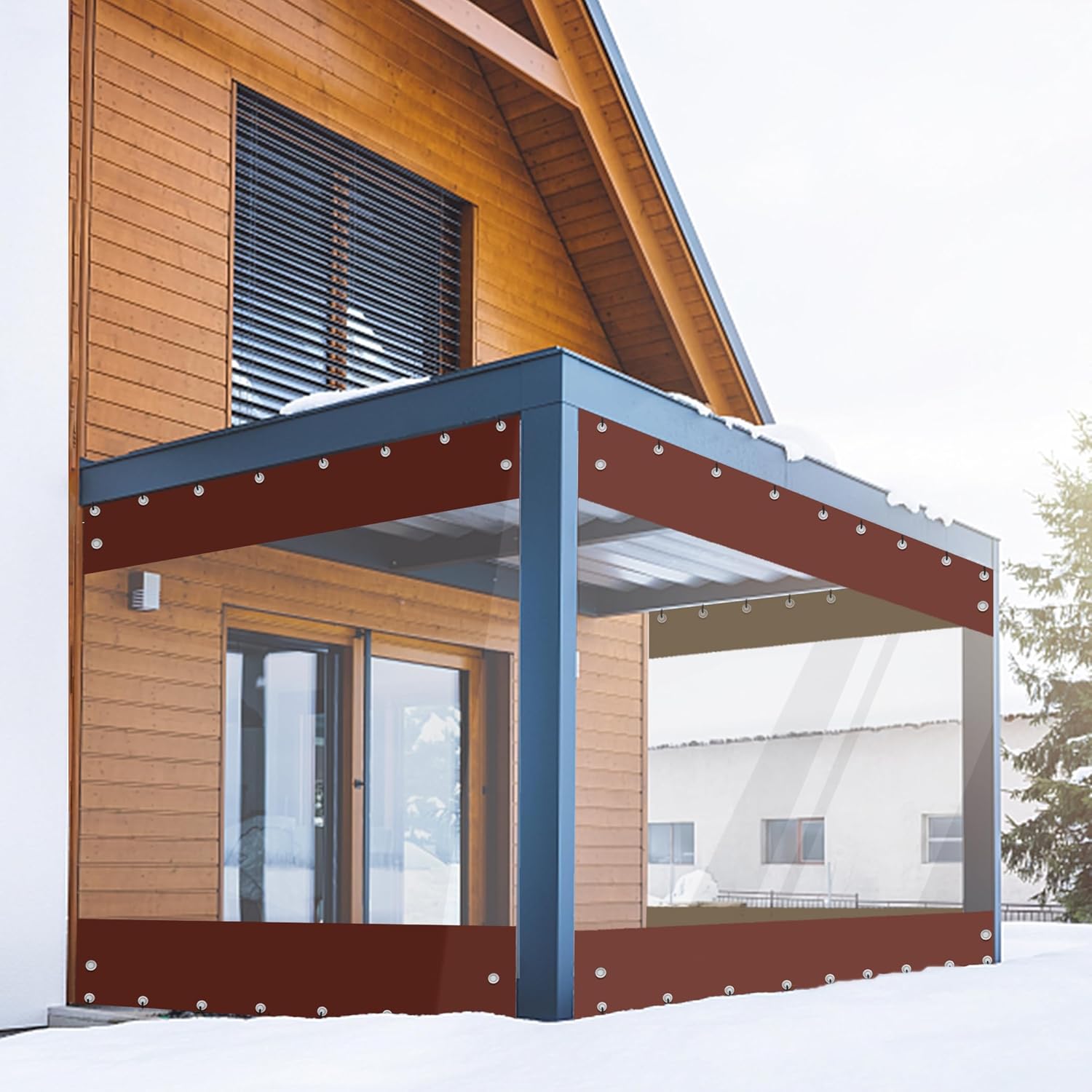 Outdoor Curtains - FoundGo 8'Hx15'W Vinyl Curtains for Patio,19oz Outdoor Clear Vinyl Patio Enclosure,Heavy Duty Clear Tarps Waterproof Vinyl Tarp with Grommets for Pergola, Porch,Gazebos,Balcony,-4℉ Cold Resistant