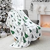 WovWeave Christmas Sherpa Throw Christmas Tree Fleece Blanket 50 x 60 Inch Winter Xmas Plaid Tree Reversible Microfiber Blanket Holiday Decorative Soft Blankets for Gift Couch Bed(Green)