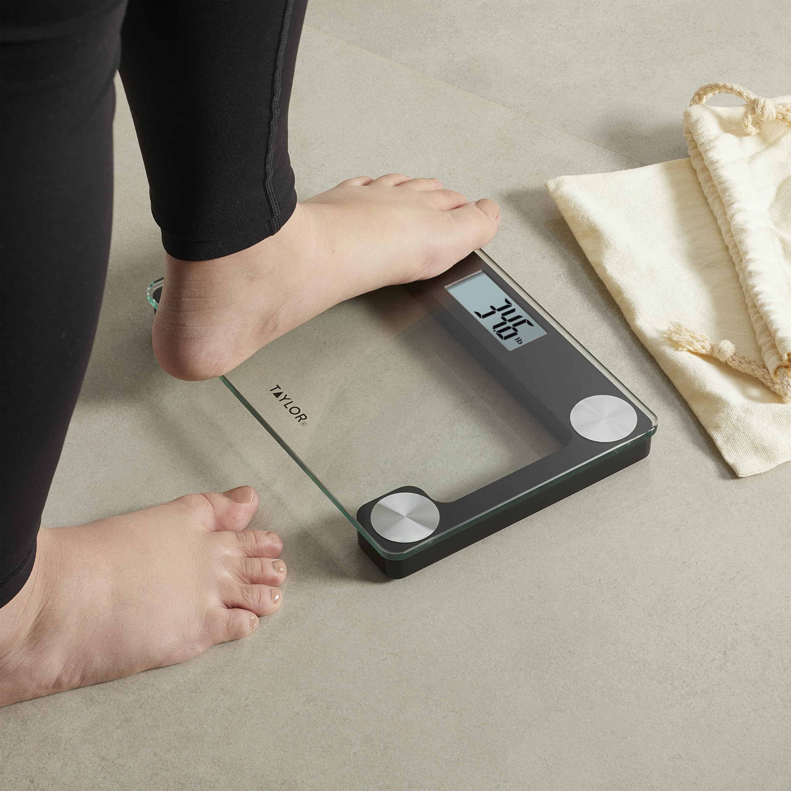 Taylor Digital Compact Scale with Travel/Storage Tote, Mini Weighing Device for Body Weight, Highly Accurate and Portable for Travels or Bathroom, 400 lb Capacity, Clear