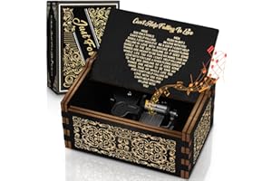 CUISH Large Music Box Can't Help Falling in Love AUTO Play Wood, Antique Handmade Engraved Musical Vintage Box Case, Gifts for Lover, Boyfriend, Girlfriend, Husband, Wife