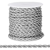 [33FT] Stainless Steel Rope Chains for Jewelry Making, 2.5mm Wide 304 Stainless Steel Twisted Link Chain Roll Bulk for DIY Jewelry Making Craft