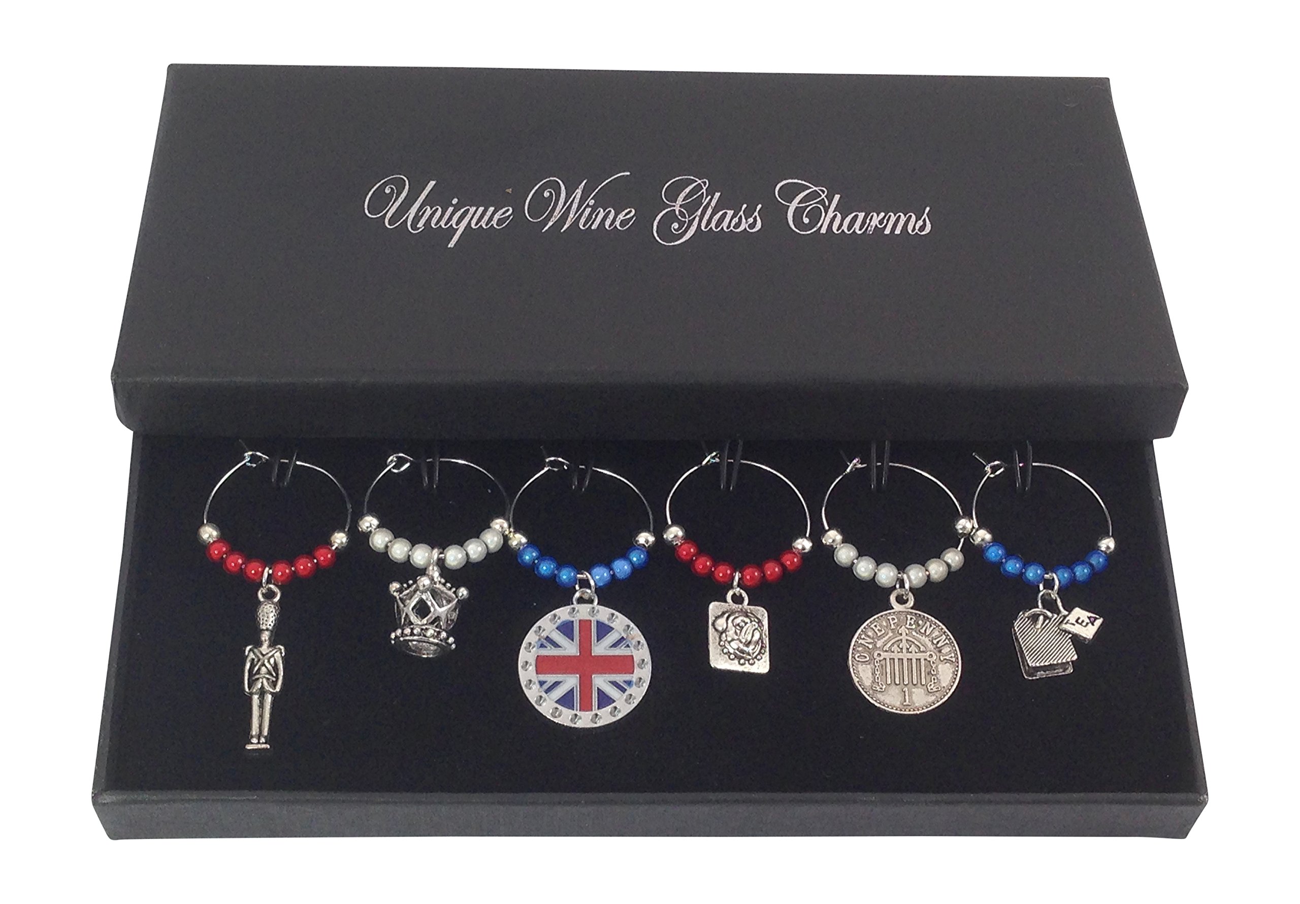 Libby's Market Place Great Britain British Design Wine Glass Charms with Gift Box