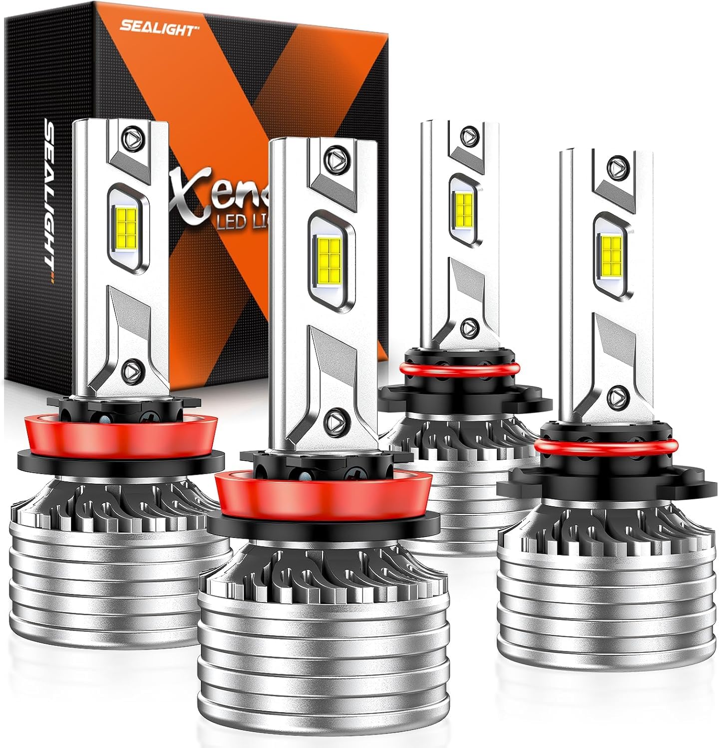 Photo 1 of SEALIGHT H11/H9/H8 9005/HB3 Bulbs Combo or Fog, X4I 140,000LM Super Bright Headlight, H11 9005 Bulb with Cooling Fan, 6500K Cool White 9005 H11 Lights, Pack of 4