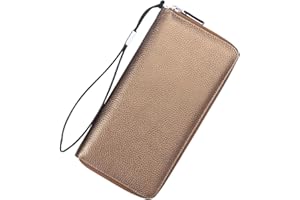 Lavemi Women's RFID Blocking 100% Leather Large Capacity Zip Around Wallet Phone Holder Clutch Travel Purse Wristlet