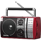 LEOTEC AM FM Radio, Portable Bluetooth Radio, Plug in Wall or Battery Operated Best Reception with Headphone Jack, Handheld Great for Home, Outdoor, Red