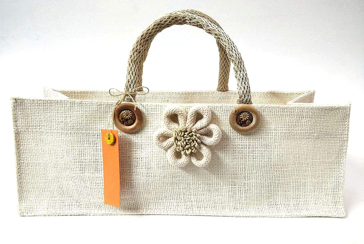 PAISLEYS Gift Bag Flora for Gifting Bottles of Sherbet, Juice Bottle and Jars, in Burlap Jute, Off-White