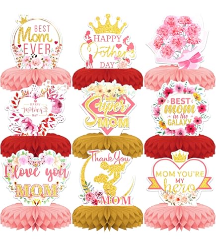 INNORU Happy Birthday Mom Honeycomb Decor - 6PC 3D Table Centerpieces For Mother's Day & Parties